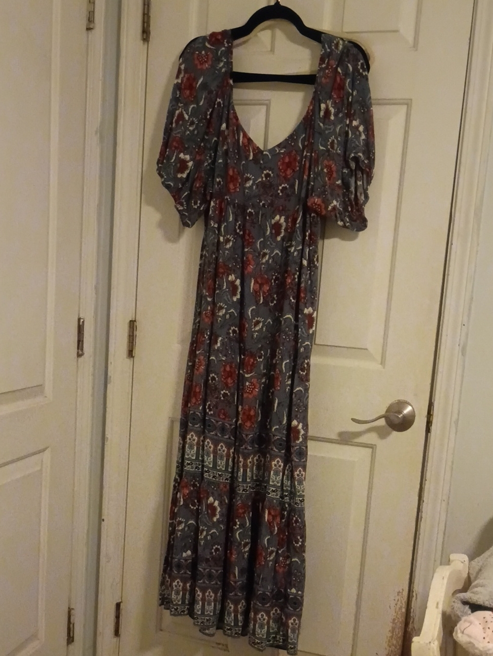 Knox Rose Slate Blue Maxi Dress with Red Floral Print